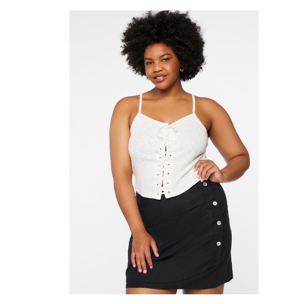 Plus Size Linen Blend Black Button Mini Skirt Size 14